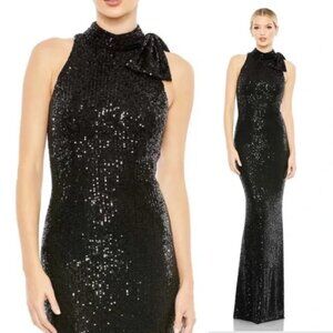 Mac Duggal 11280‎ Size 2 Black Sequin Long Column Gown Maxi Dress With Bow